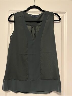 French Connection Dark Green Sleeveless V-Neck Panel Tank